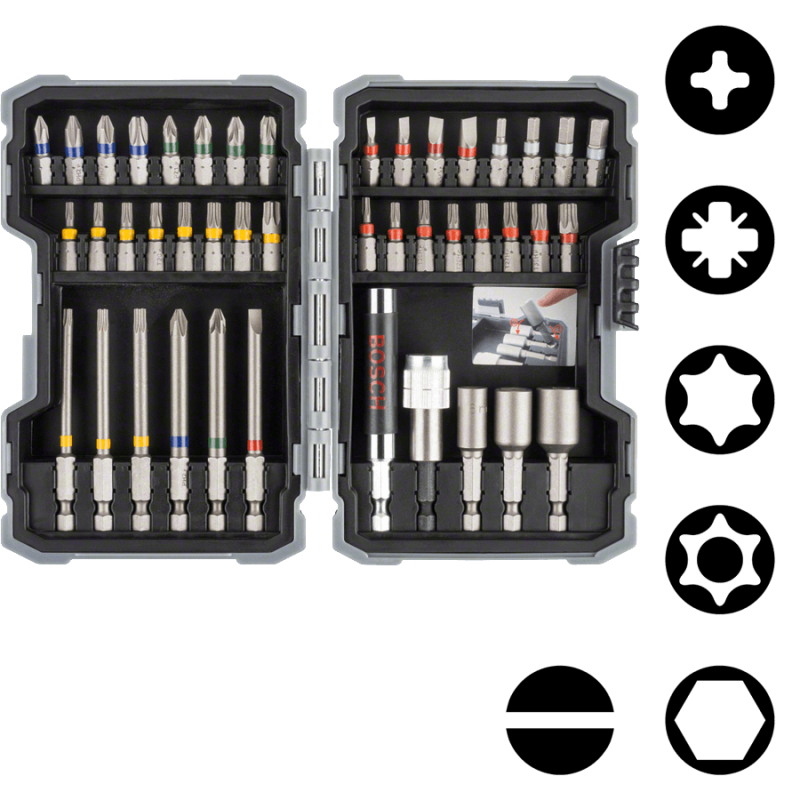Bosch 43-teilige Sets mit Schrauberbits und Steckschlüsseln, Extra Hard